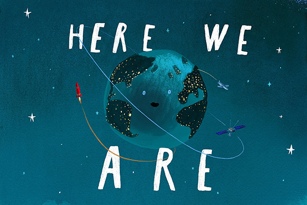 cover image of "Here We Are: Notes for living on planet earth" children's book