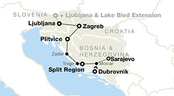 Map for Bosnia, Croatia and Slovenia alumni trip