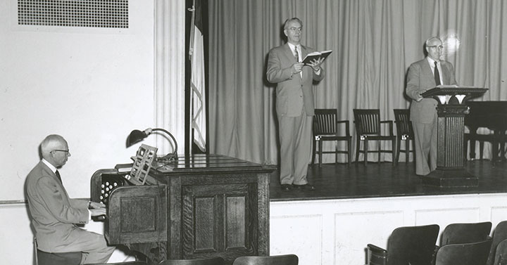 President Ramseyer speaking at Chapel