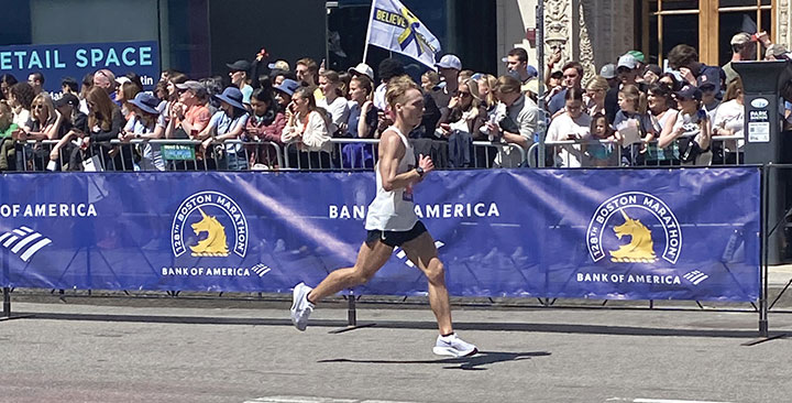 Karter Tow runs the Boston Marathon