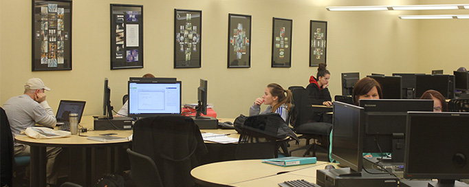 Students work in the technology center