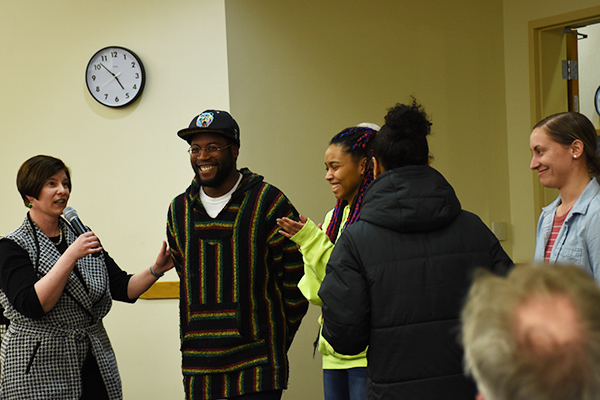 Melissa Friesen led a discussion of race and education issues using community-based theatre techniques.