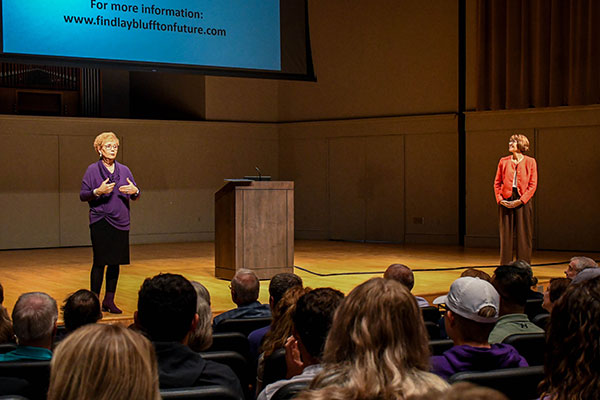 Dr. Katherine Fell from Findlay and Dr. Jane Wood from Bluffton spoke to the commonalities of the two universities located just 17 miles apart.